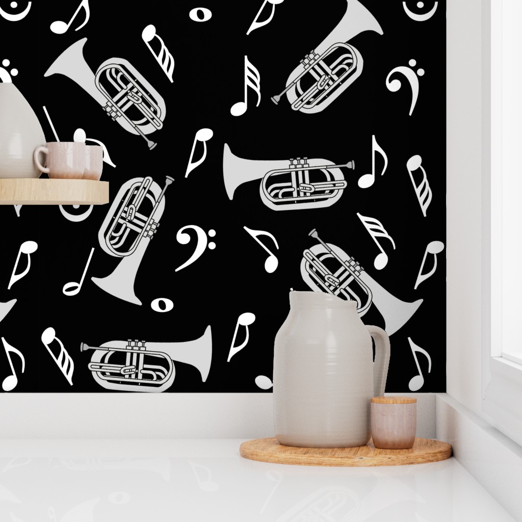 Baritone Bass Clef White Music Notes Black Wallpaper