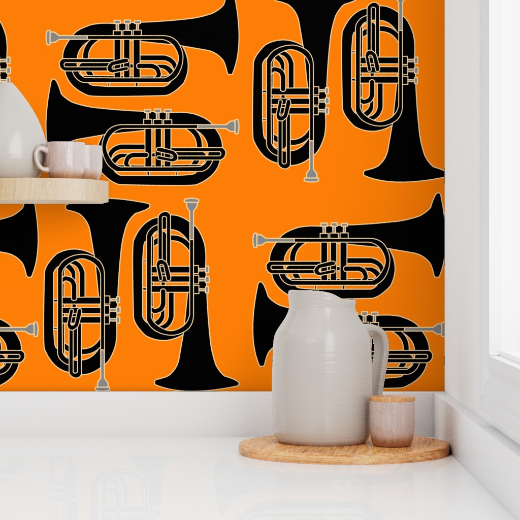Black Baritone Crosshatch Orange Wallpaper