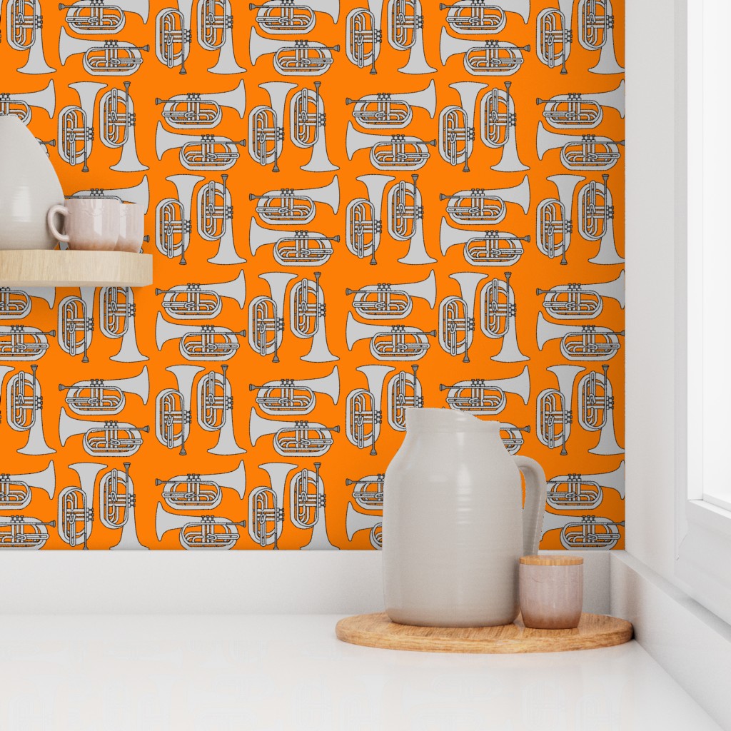 Gray Baritone Crosshatch Orange Wallpaper