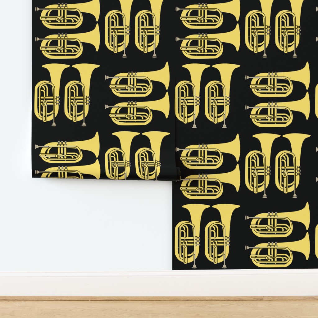 Marching Orange Baritone Crosshatch Black Wallpaper
