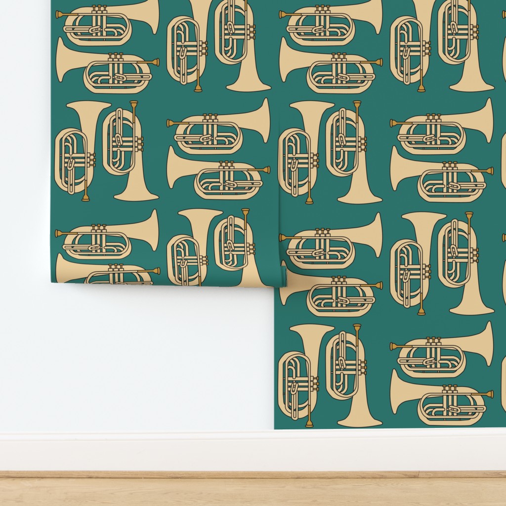 Tan Baritones Crosshatch Green Wallpaper