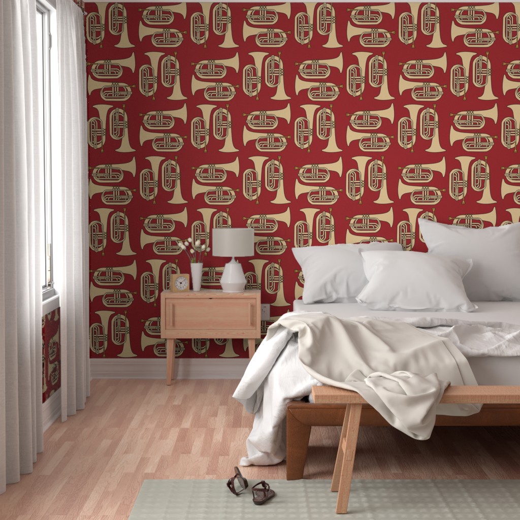 Tan Baritones Crosshatch Red Wallpaper
