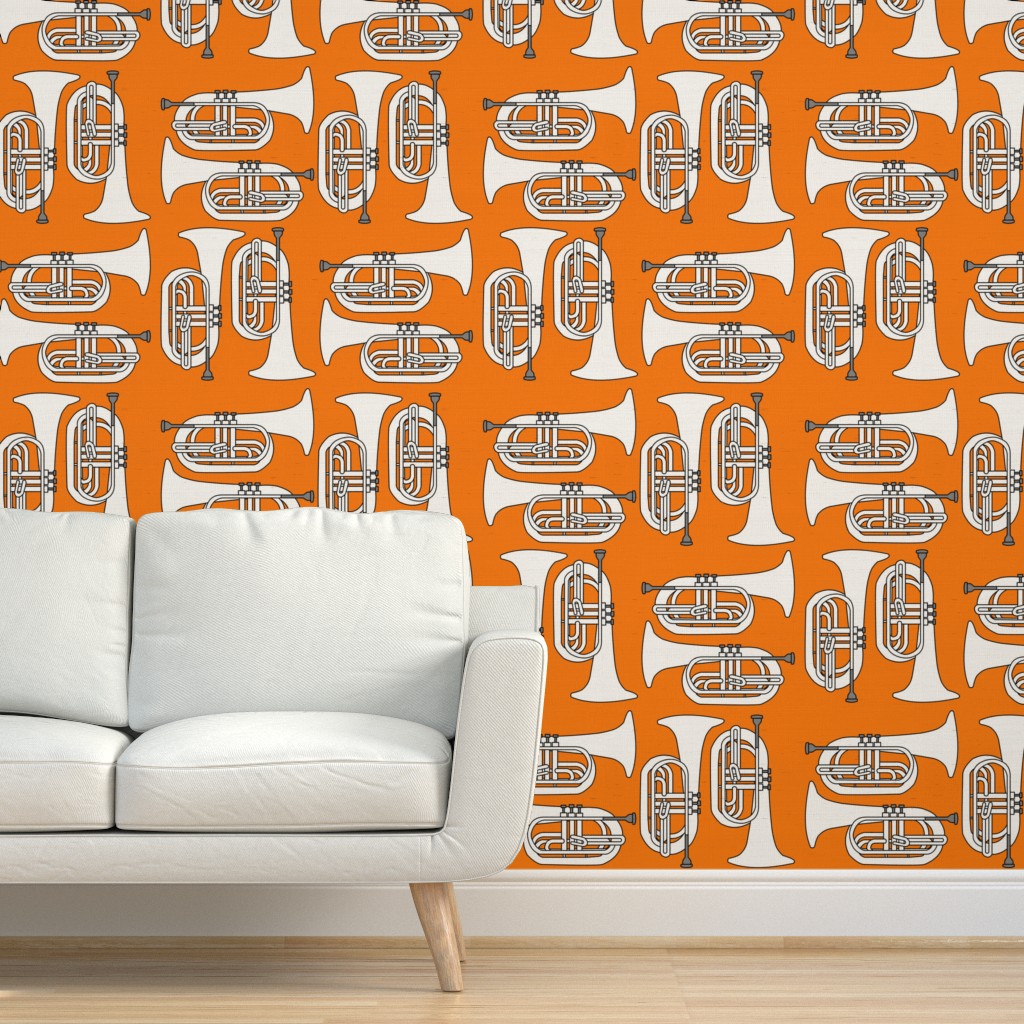White Baritone Crosshatch Orange Wallpaper