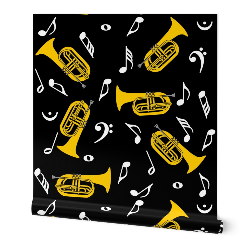 Orange Baritone Bass Clef White Music Notes Black Wallpaper