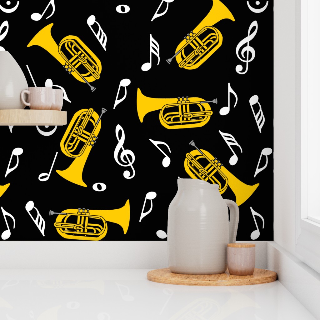 Orange Baritone Music Notes Black Wallpaper