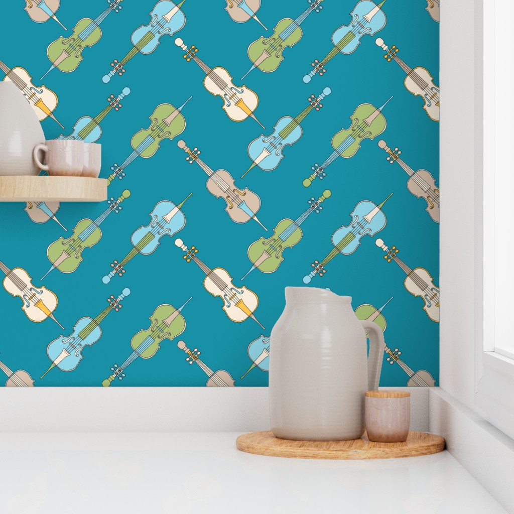 Cellos Angled Blue Wallpaper