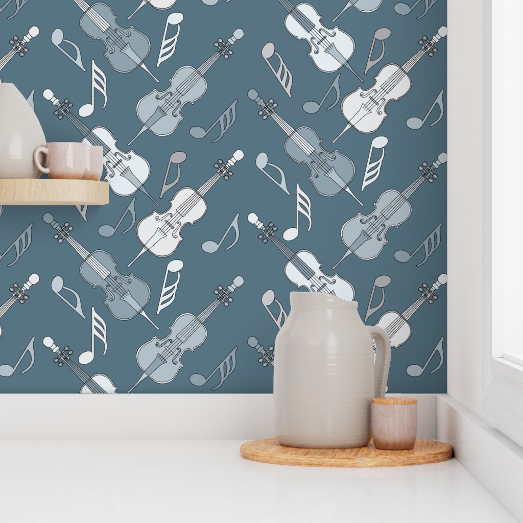 Angled Cellos Music Notes Blue Wallpaper