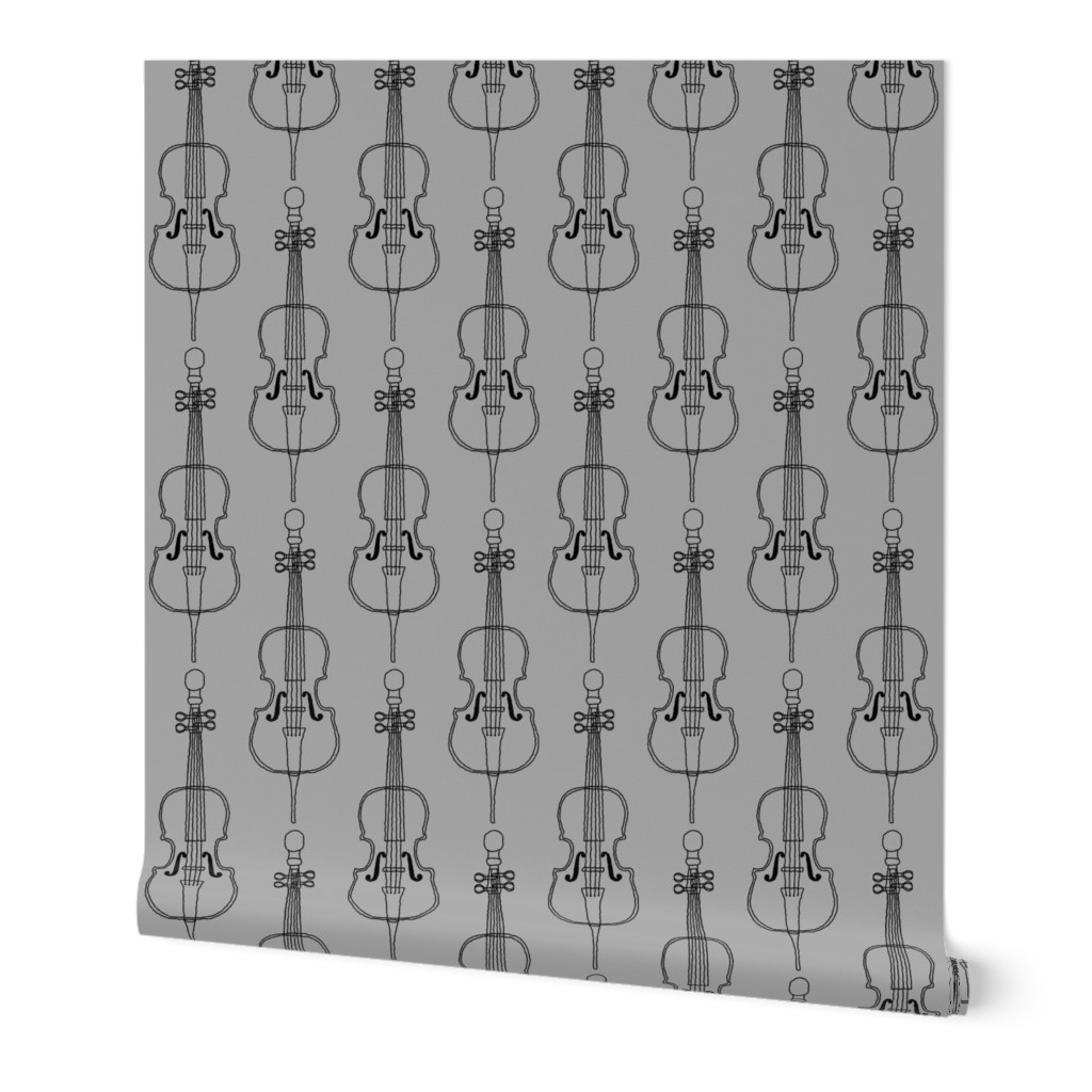 Black Cello Drawing Gray Background Wallpaper