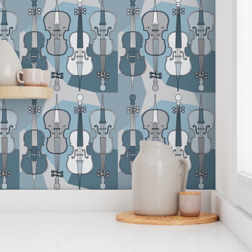 Blue Cello Pattern Wallpaper