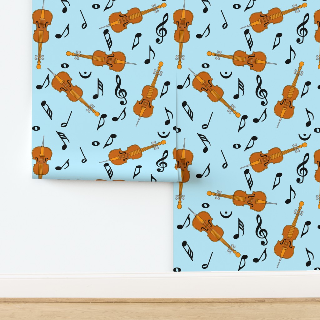 Cello Black Notes Blue Background Wallpaper