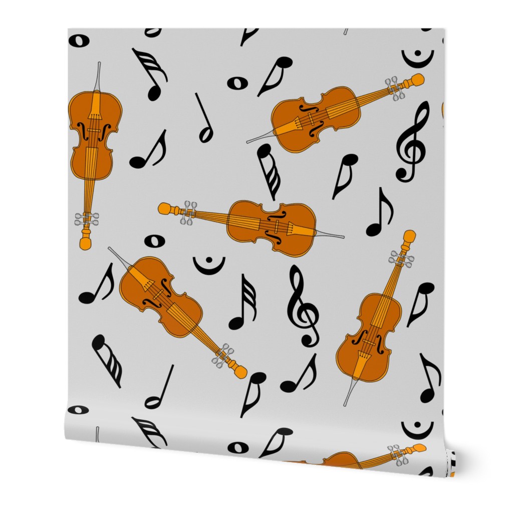 Cello Black Notes Gray Background Wallpaper