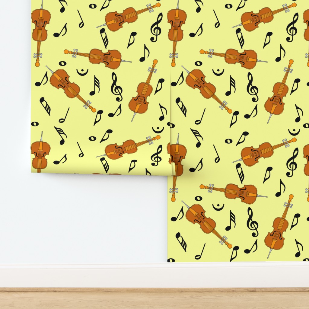 Cello Black Notes Yellow Background Wallpaper