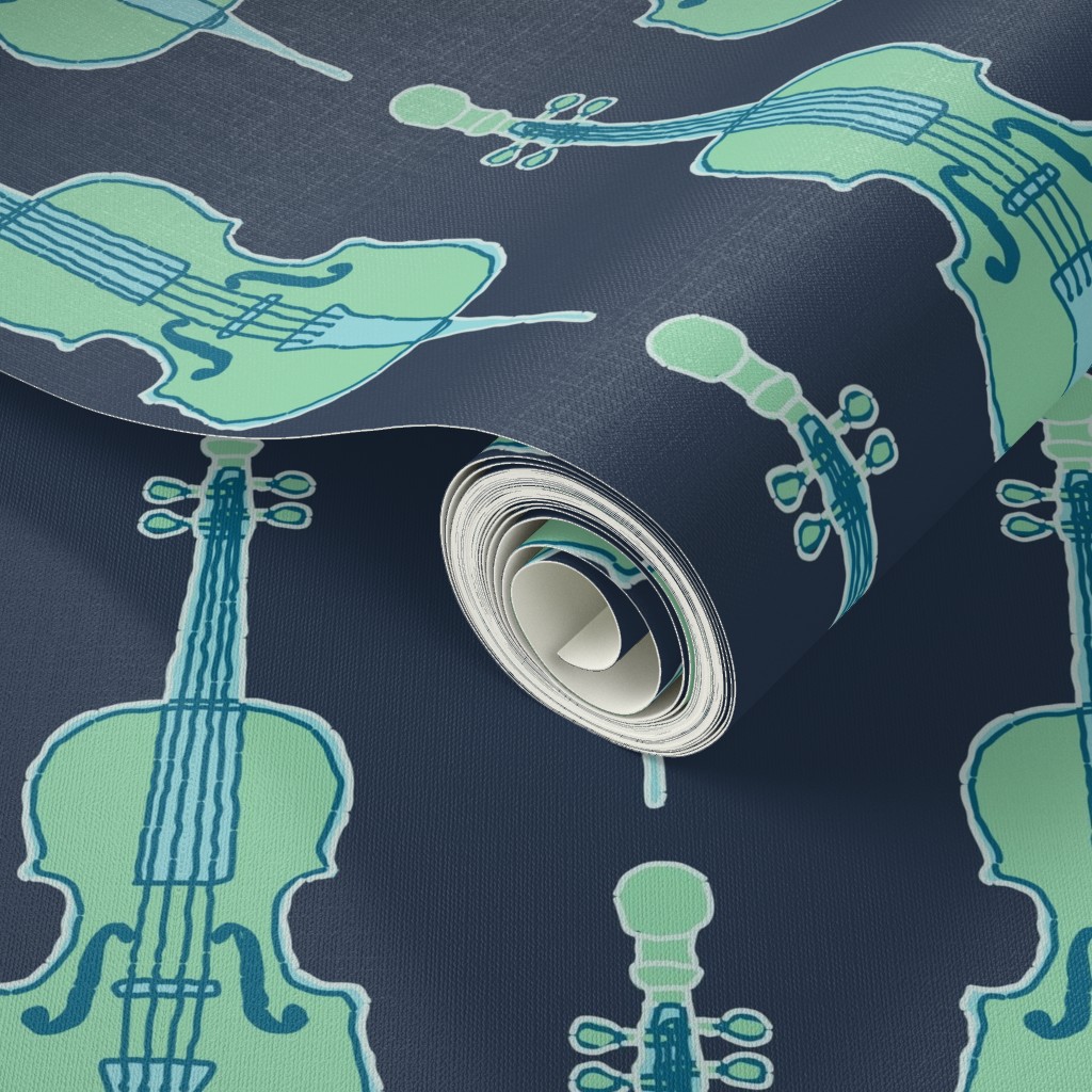 Green Cello Navy Background Wallpaper