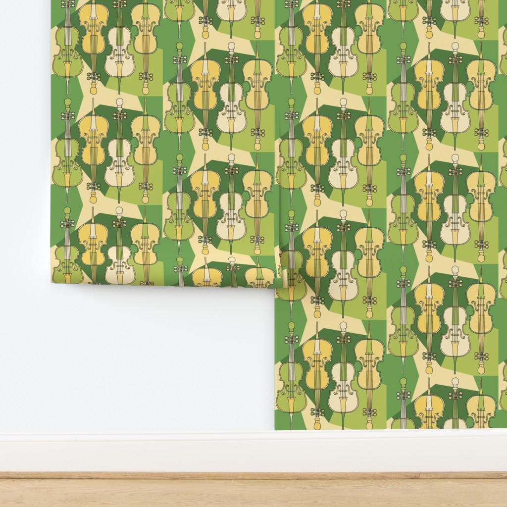 Green Cellos Pattern Wallpaper Wallpaper