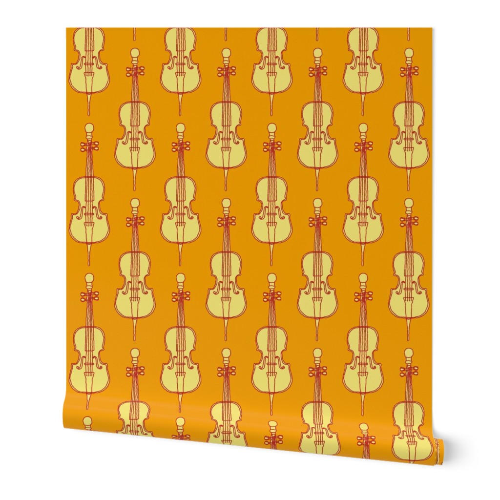 Yellow Cello Orange Background Wallpaper
