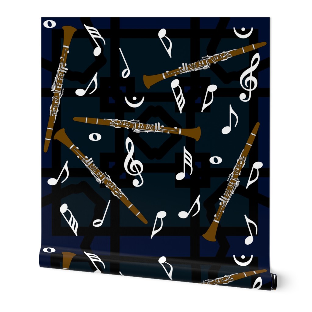 Brown Clarinets White Music Notes Black Wallpaper
