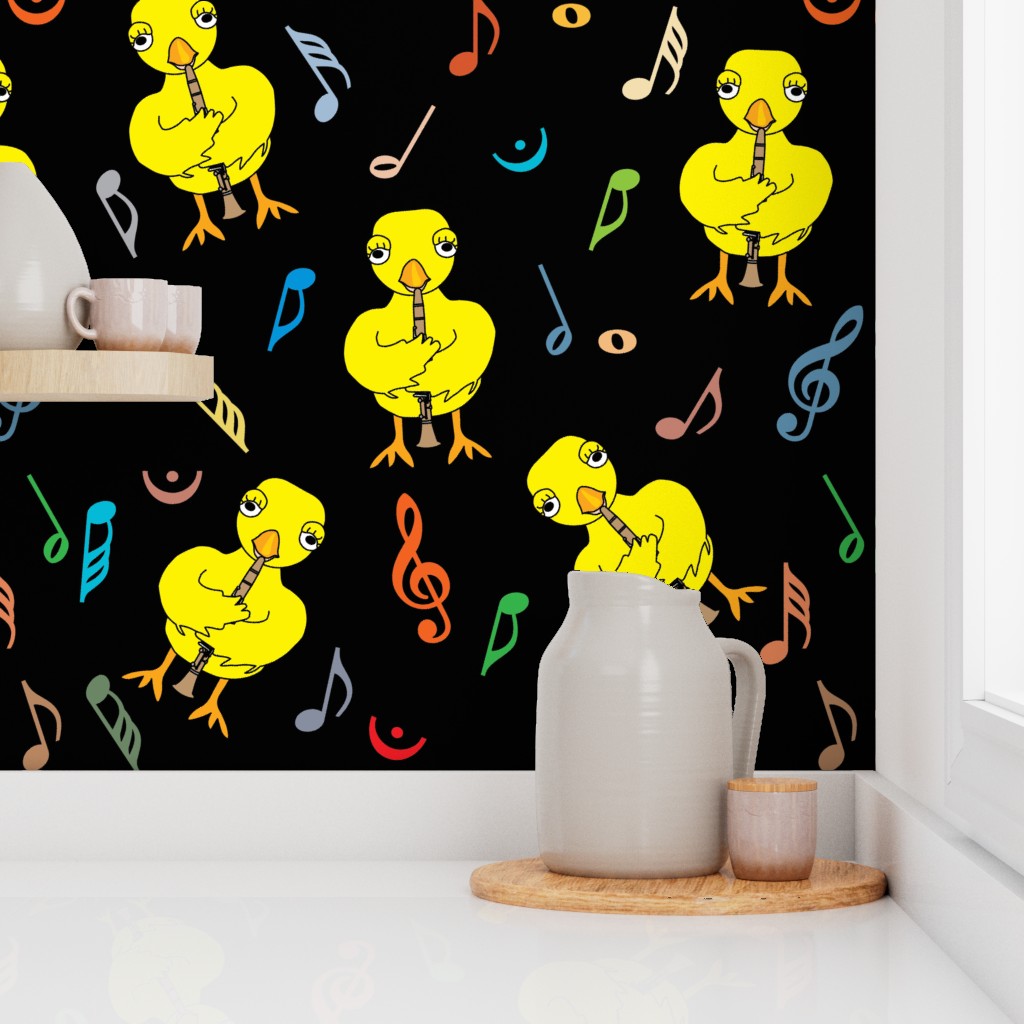 Clarinet Chick Music Notes Black Wallpaper