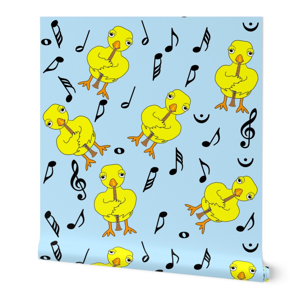 Clarinet Chick Music Notes Light Blue Wallpaper