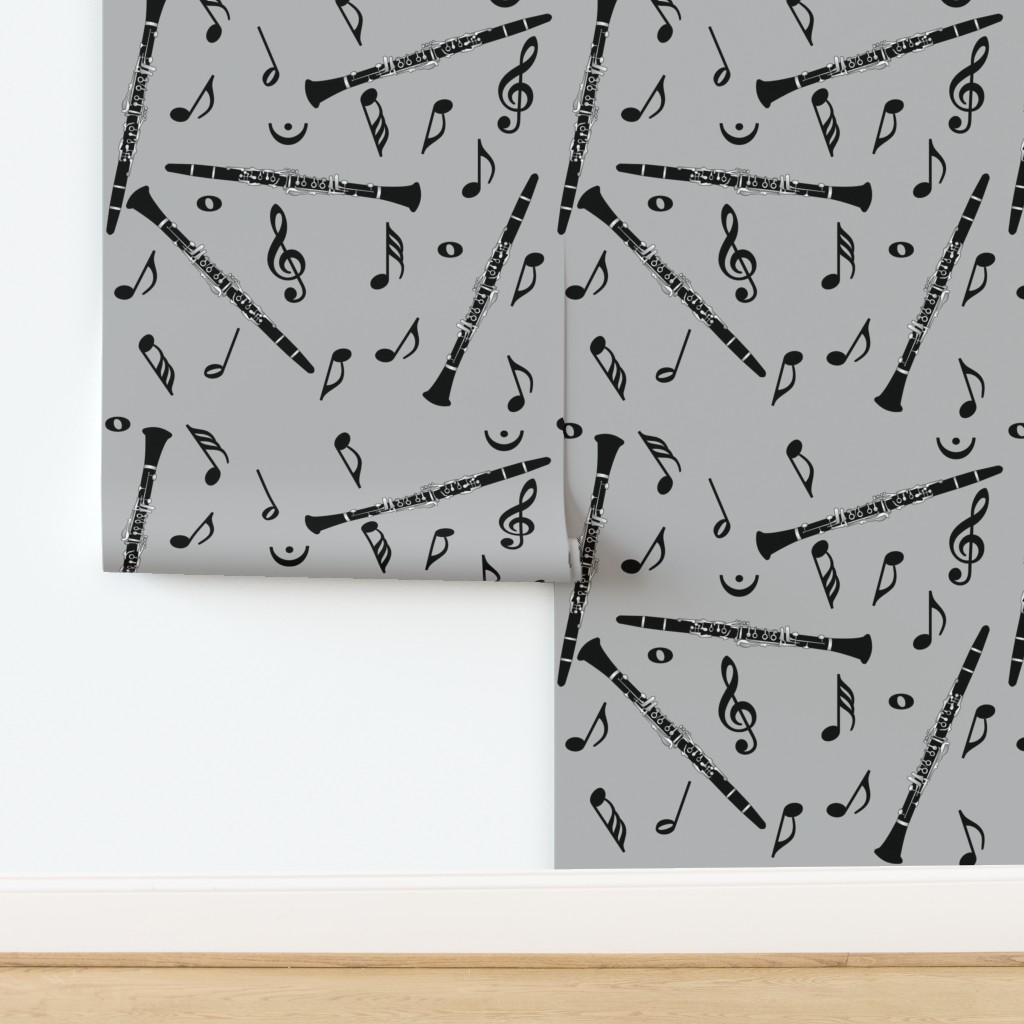 Clarinet Music Notes Gray Background Wallpaper