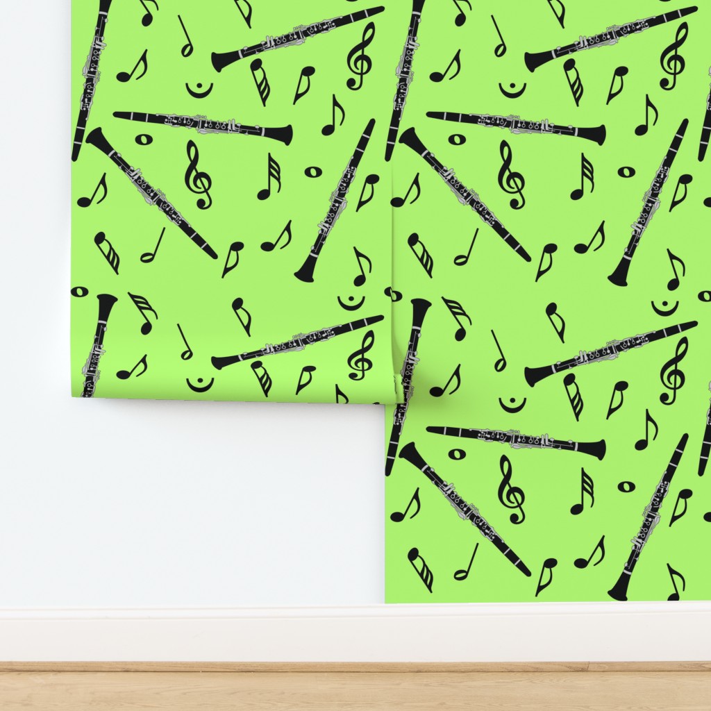 Clarinet Music Notes Green Background Wallpaper