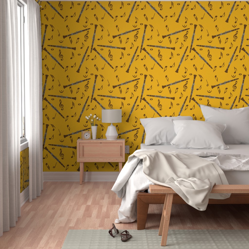 Clarinets Music Notes Orange Wallpaper