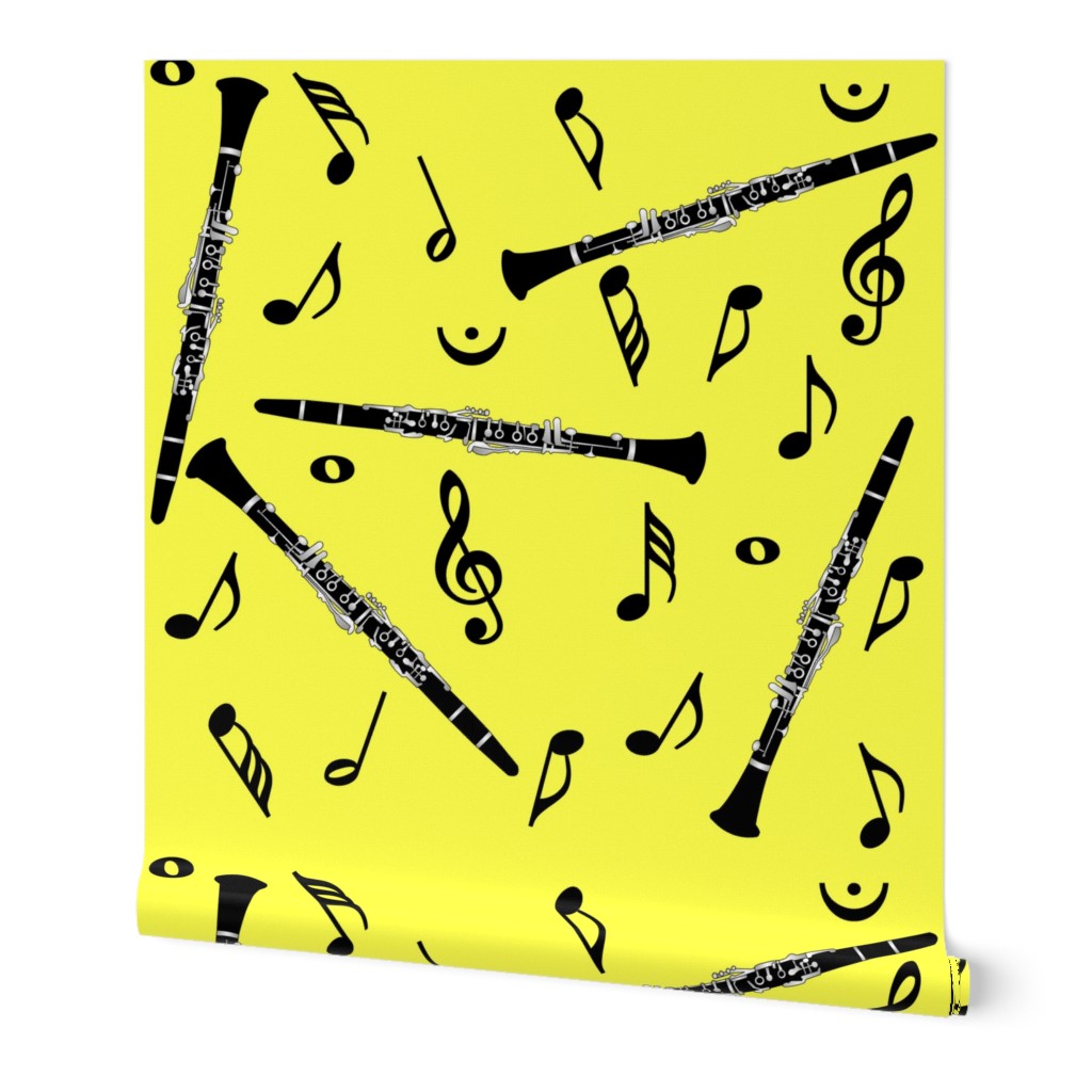 Clarinet Music Notes Yellow Background Wallpaper