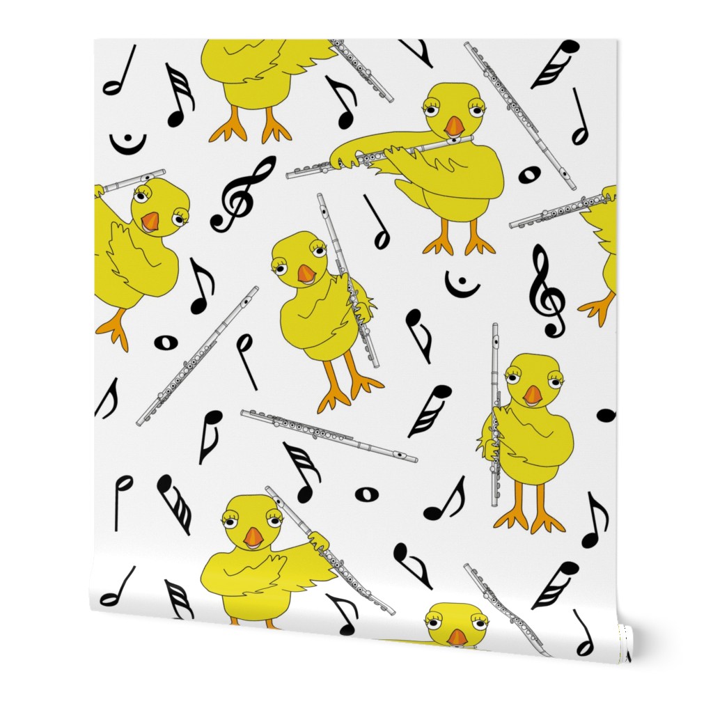 Flute Chick Black Music Notes White Wallpaper