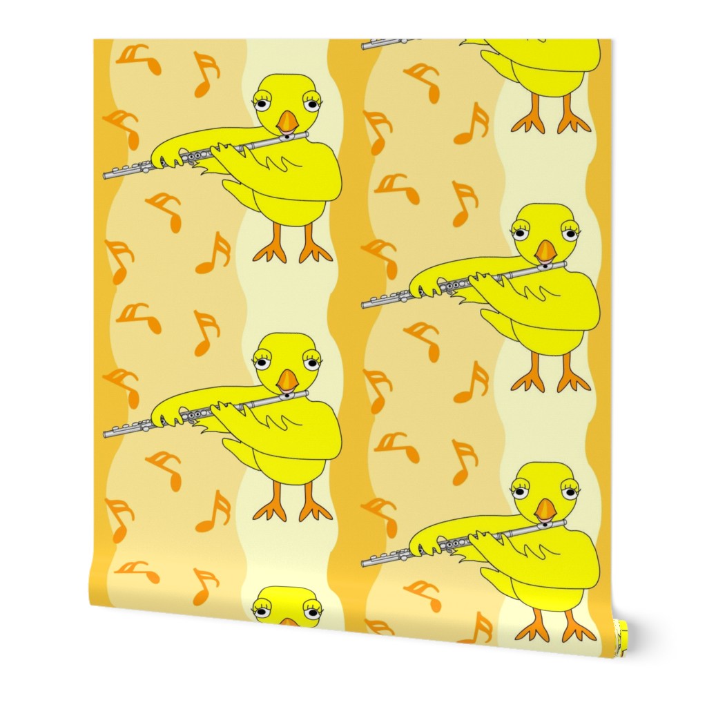 Flute Chick Stripes Yellow Wallpaper