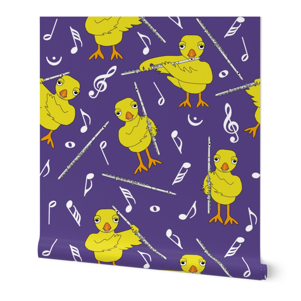 Flute Chick White Music Notes Purple Wallpaper