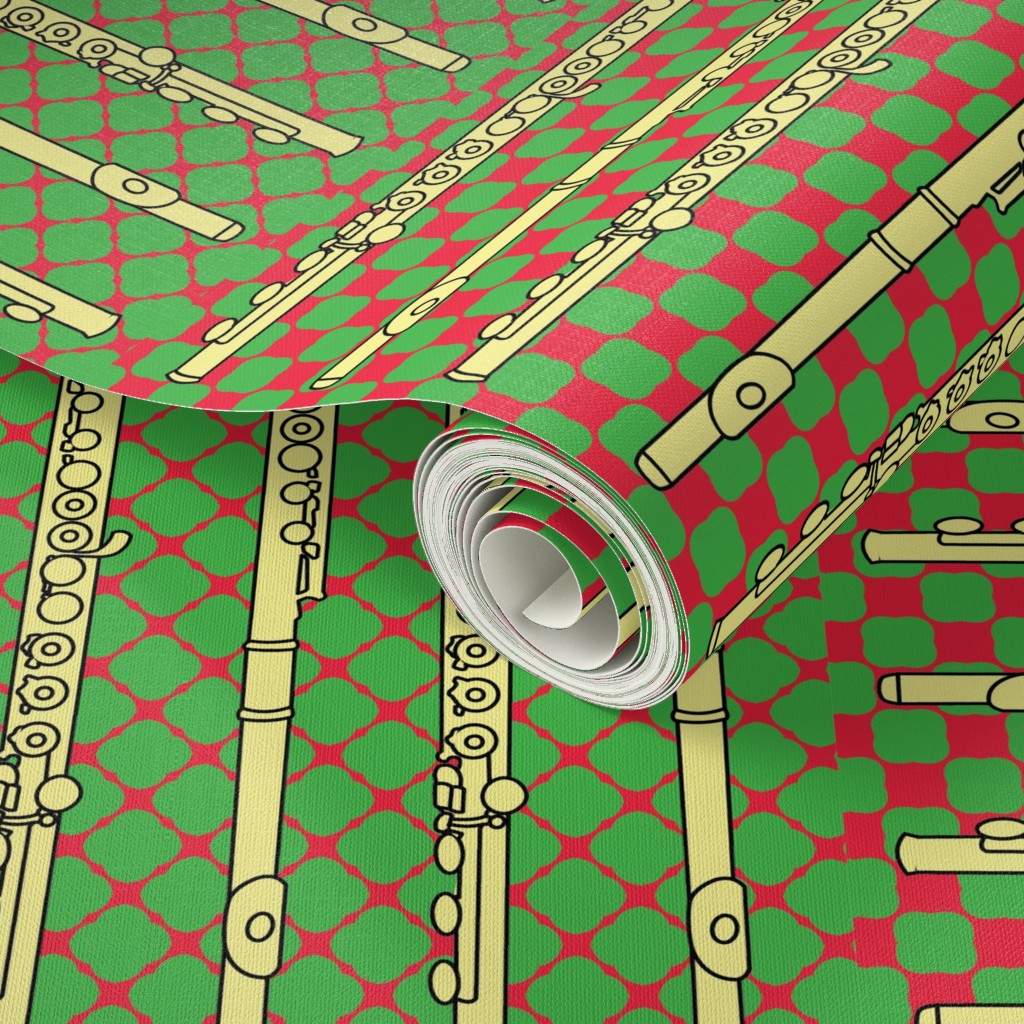 Flute Crosshatch Red and Green Pattern Wallpaper