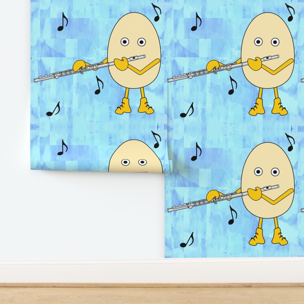 Flute Egghead Music Notes Blue Wallpaper