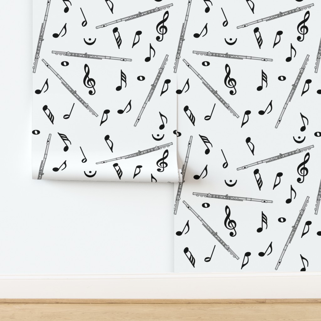 Flute Music Note Pattern White Wallpaper