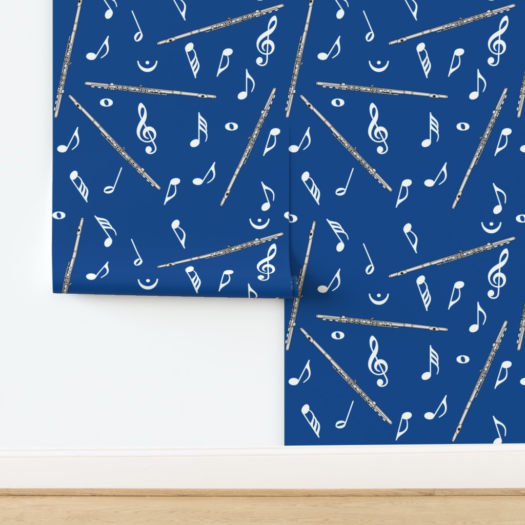 Flutes White Music Notes Blue Background Wallpaper