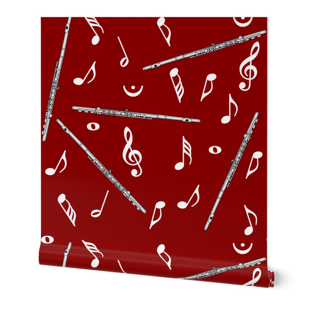 Flutes White Music Notes Red Background Wallpaper