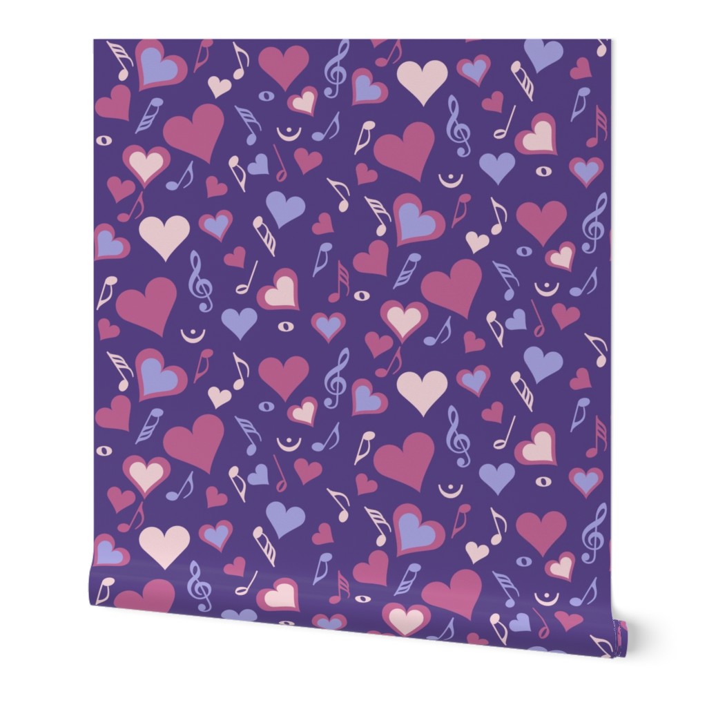 Hearts Music Notes Pink Purple Wallpaper