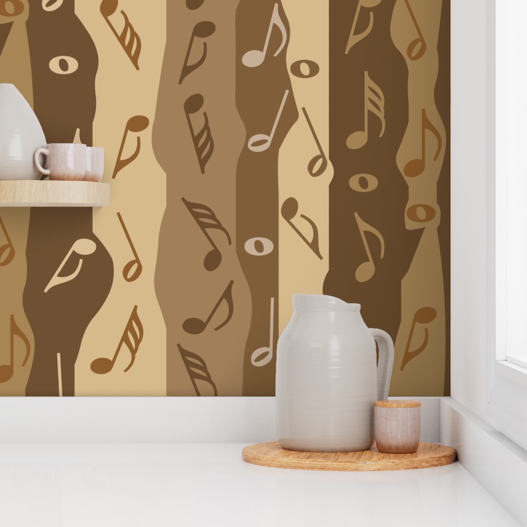 Music Note Stripes Brown Wallpaper