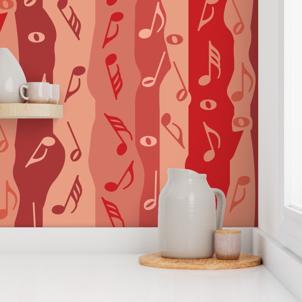 Music Note Stripes Reds Wallpaper
