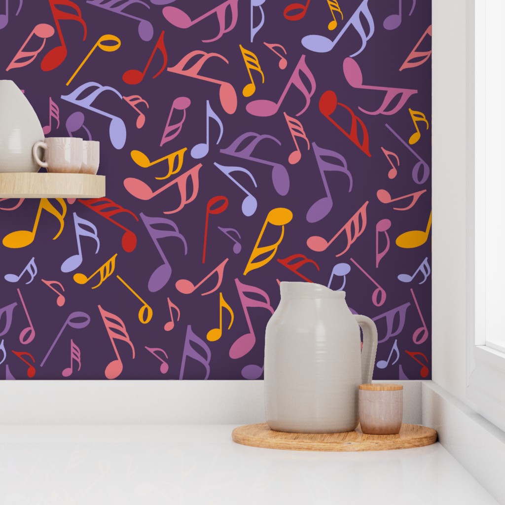 Music Notes Bright Colors Purple Background Wallpaper