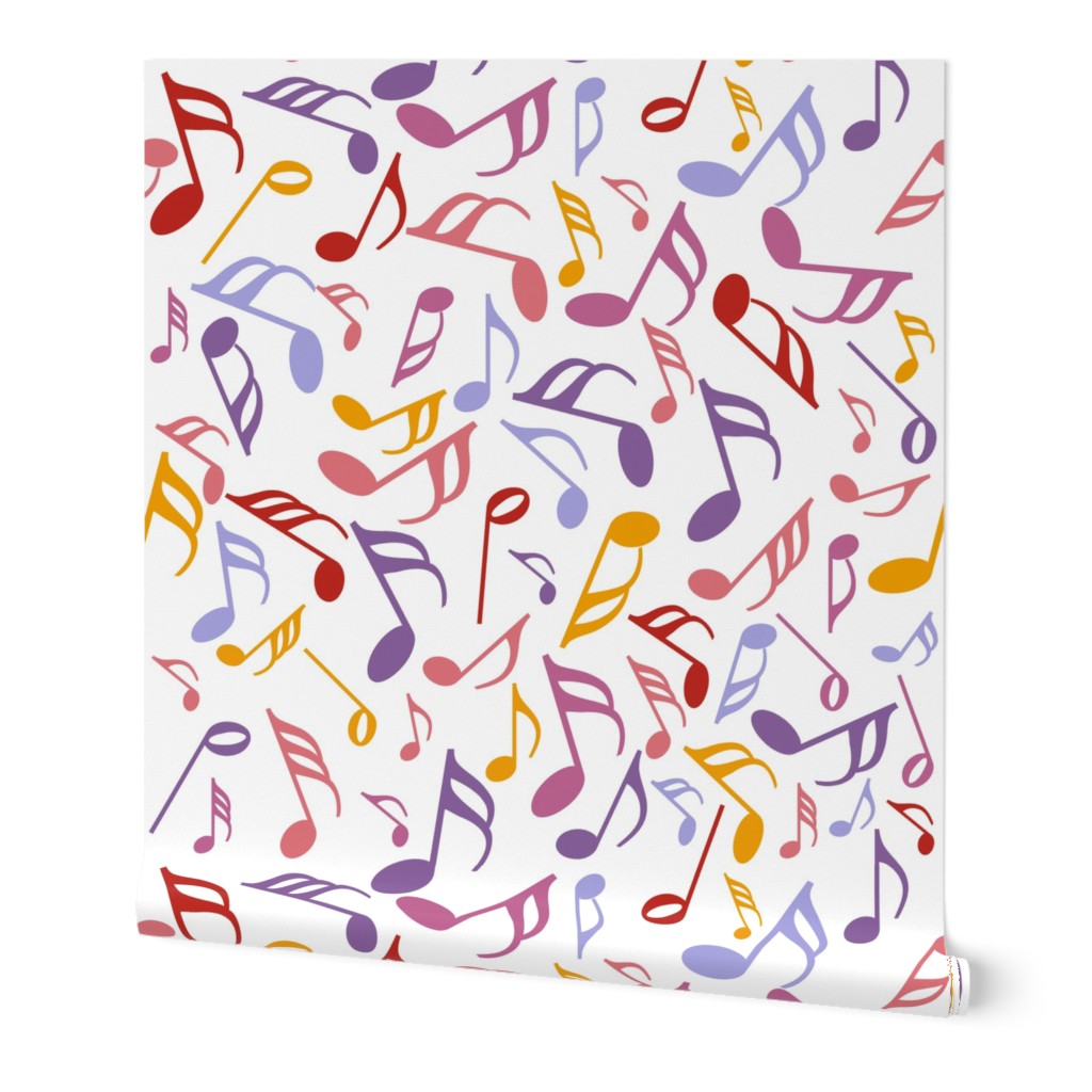 Music Notes Bright Colors White Background Wallpaper