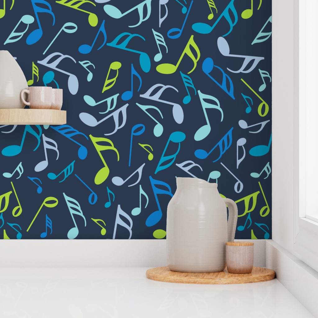 Music Notes Cool Colors Navy Background Wallpaper