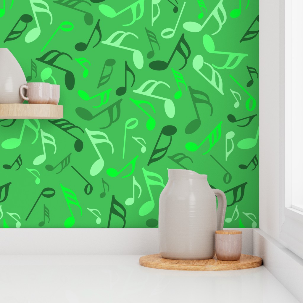 Music Notes Green Monochrome Wallpaper