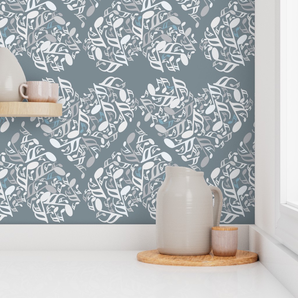 Music Notes Heart Blue Gray Wallpaper