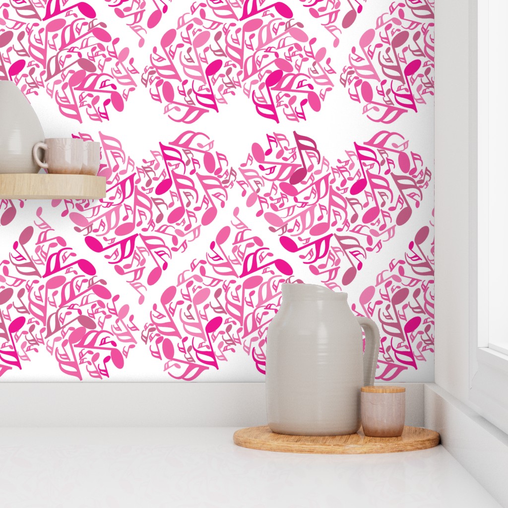 Music Notes Heart Pink White Wallpaper