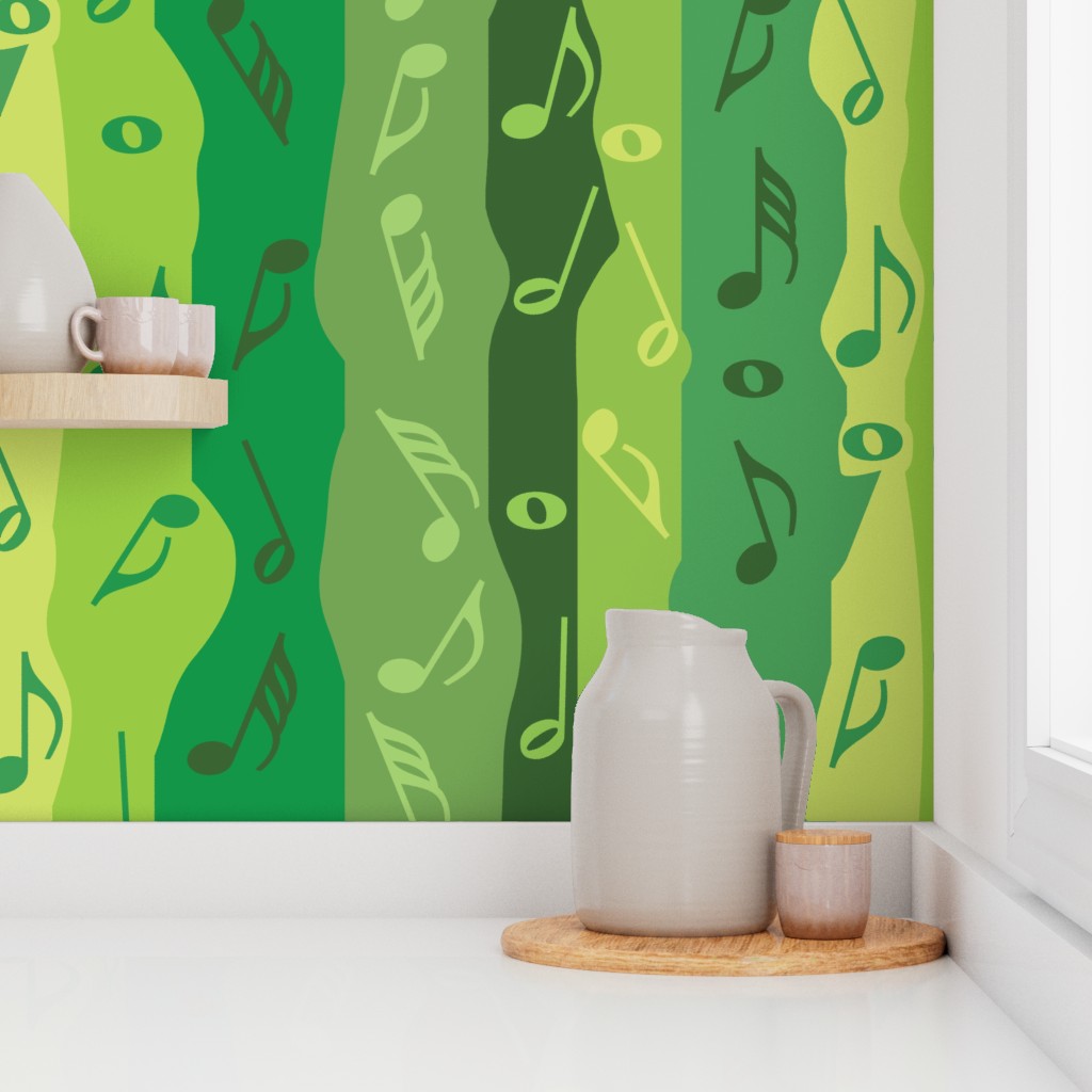 Music Notes Stripes Green Wallpaper