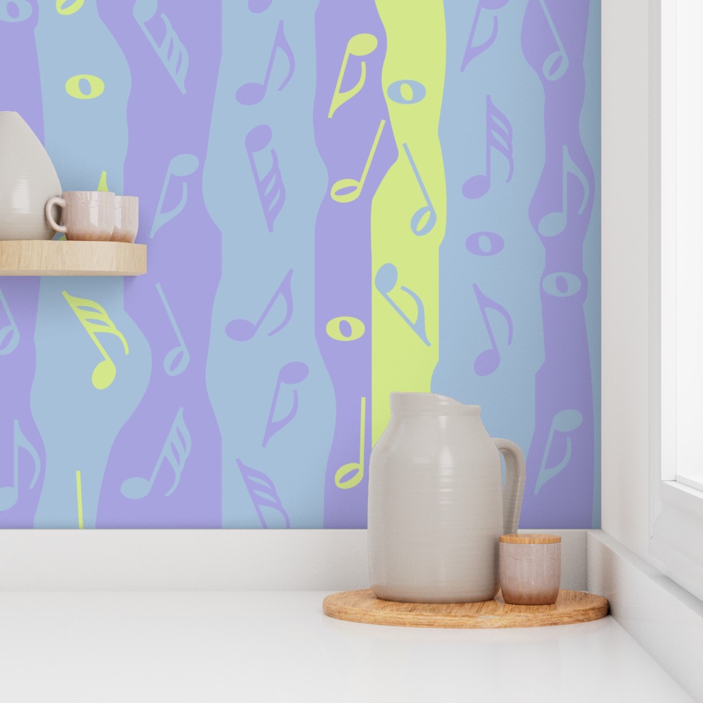 Music Notes Stripes Green Purple Wallpaper