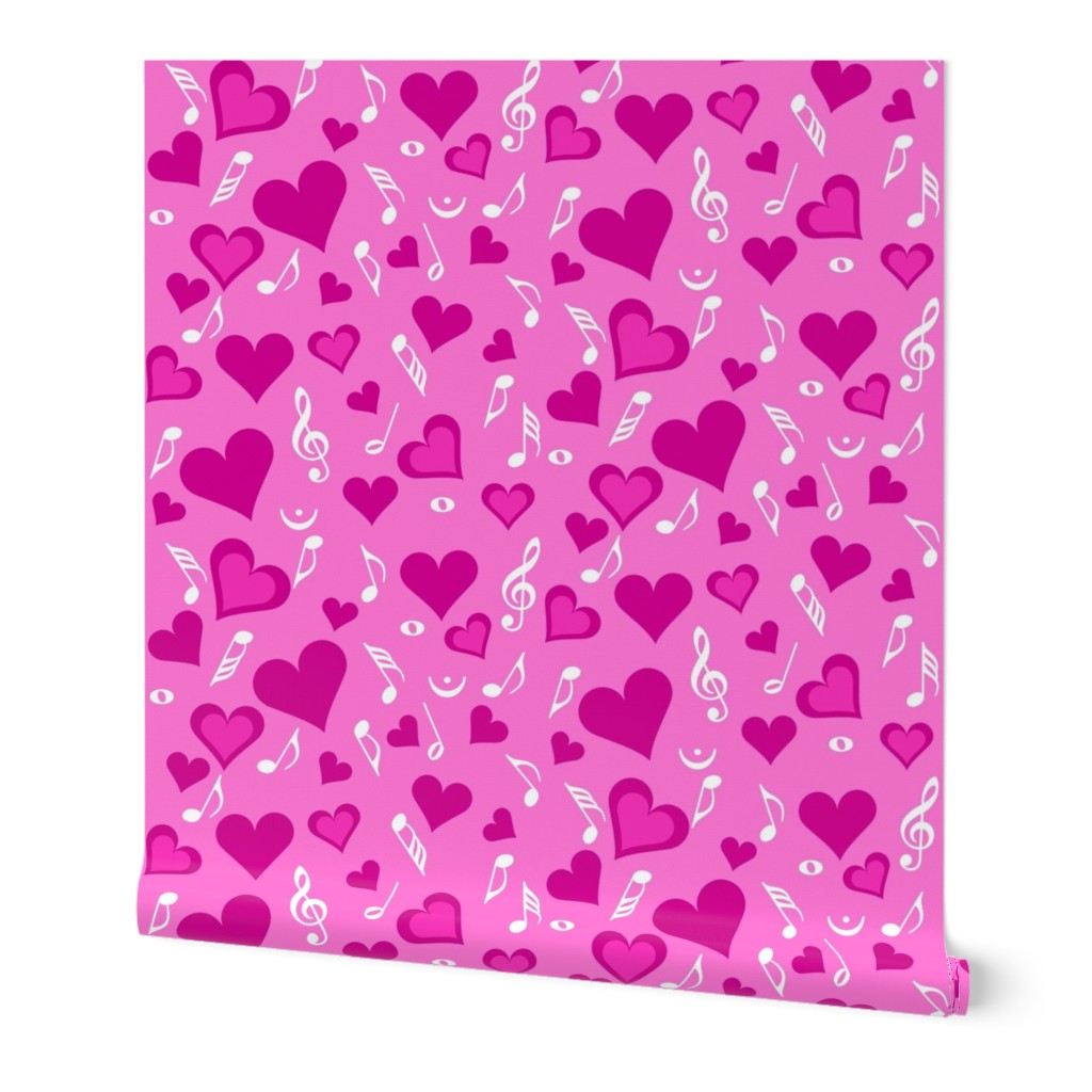 Pink Hearts White Music Notes Wallpaper