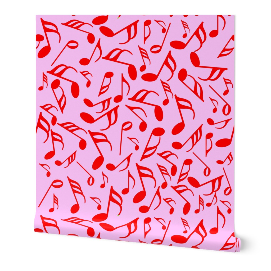 Red Music Notes on Pink Wallpaper