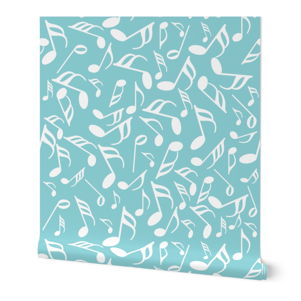 White Music Notes Aqua Background Wallpaper