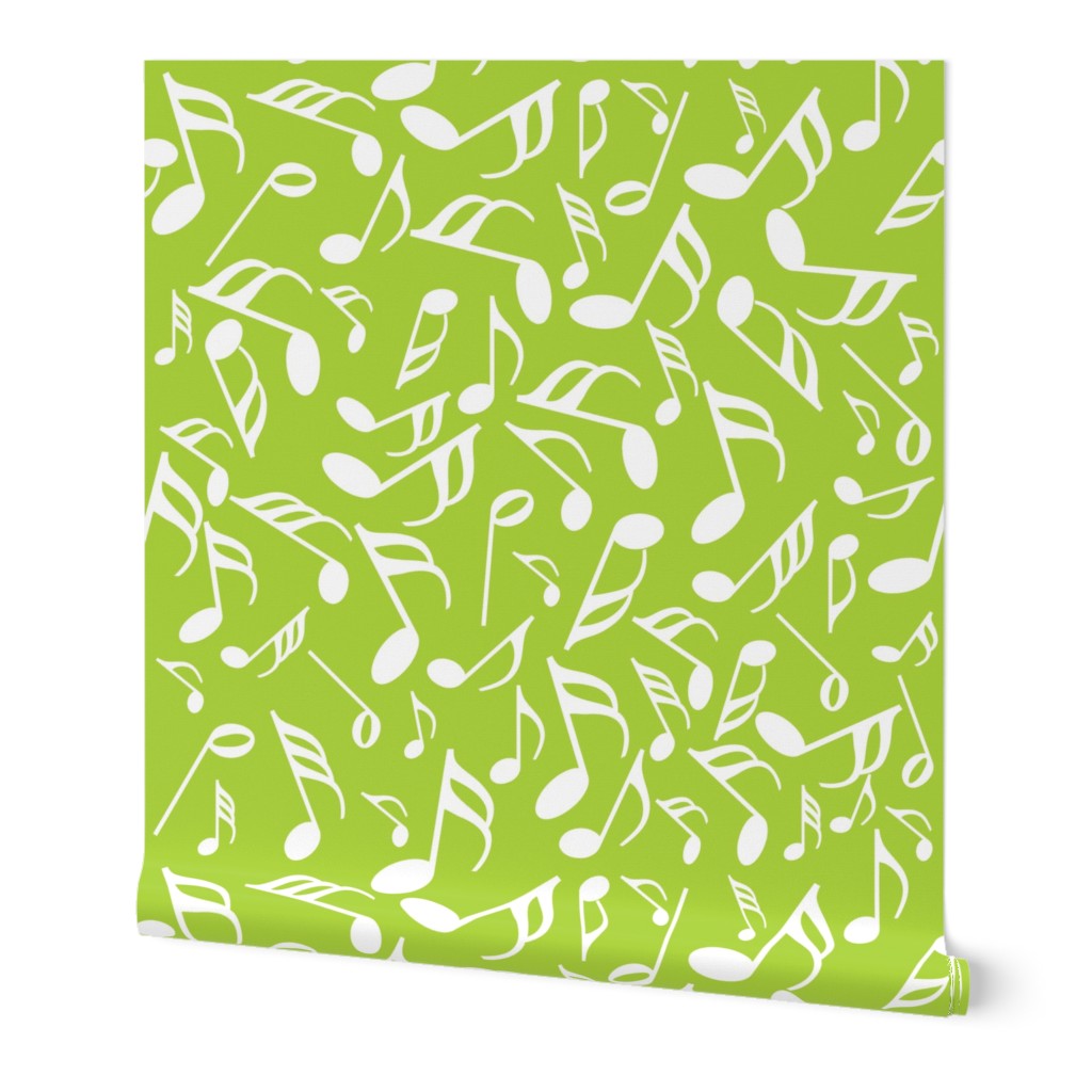 White Music Notes Light Yellow Green Background Wallpaper