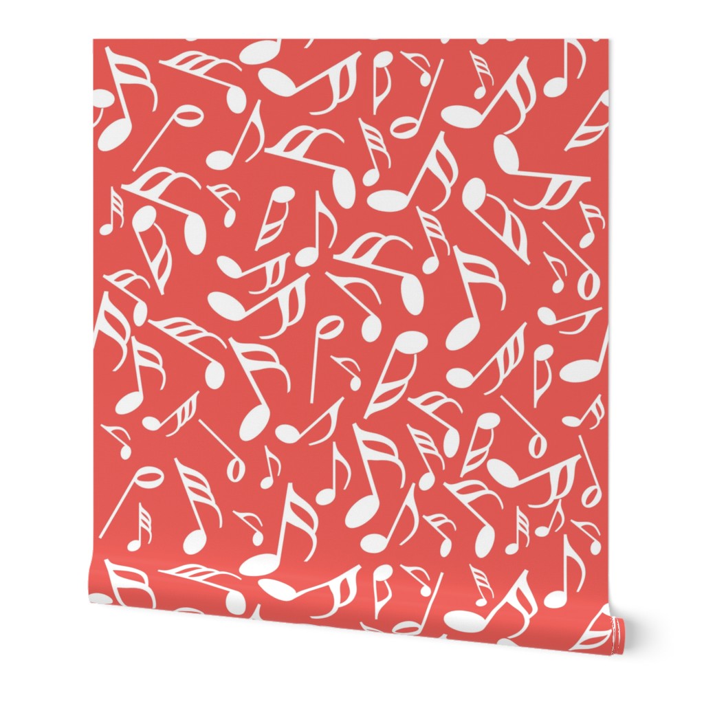 White Music Notes Red Background Wallpaper